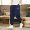 Herrenhosen Sommer Freizeit Chinesischer Stil Baumwolle Leinen Neun Hosen Herrenmode Stickerei Lose Rückenhose Herren Street Jogginghose 230410