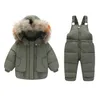 Jaquetas 2 pcs / conjunto bebê menino inverno jaqueta e macacão para crianças engrossar gola de pele quente meninas infantil snowsuit 26 anos 231109