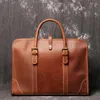BROCKASER stora mäns äkta läderhandväska för män affärsresor a4 papper messenger väska 14 tum bärbar axel manlig portfölj