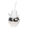 Novelty Cowboy Hat Silver Disco Ball Cup with Straw Tumbler for Party and Wedding Bottle 425Q