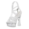 Sexig alla transparenta kvinnor Sandaler Summer Fashion Dress High Heels Hyaline Waterproof Platform Thick Heel Party Crystal Shoes 5078