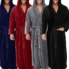 Män mjuk korallfleece fast färgfickor lång badrock hemklänning sömnkläder män pajamas pajamas set sömnkläder set loungewear