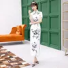 Etnische kleding plus maat 4xl Chinese stijl inkt schilderen bamboe bloemen print vrouwen elegante zijde cheongsam satijnen jurk dagelijks qipao