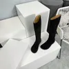 Yeni Campo Calfskin Süet Deri Deri Diz Başlangıç ​​Binicilik Botları Siluet Marka Düz Topuk Penkler Slip-On Kadın Lüks Tasarımcıları Moda Ayakkabıları Fabrika Ayakkabıları