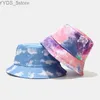 Wide Brim Hats Bucket Hats 2021 New Summer Tie Dye Bucket Hat For Women Men Outdoor Foldable Bob Fisherman Hat Girls Boys Gorros Panama Sun Hat YQ231110