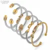 Urok bransolety Fysara luksusowy układ w stosy mankiet Bangle Rope dla kobiet ślub pełny sześcien cyrkon kryształ cZ Dubai srebrna bransoletka 231109