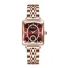Armbanduhren High-End-Mode-Quadrat-Damenuhr aus Roségold mit Diamanteinlage und zweieinhalb Uhrwerk-Drehuhren für Damen