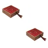 Jewelry Pouches 2 Pcs Letter Gift Box Chinese Style Retro Premium Packaging (Red Tassel)