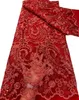 2023 Vestido de novia de alta calidad 5 yardas Lentejuelas Tul francés Bordado de encaje Tela roja Tela de red Vestido de mujer Costura Artesanía Material de bricolaje Otoño en venta El más nuevo KY-6359