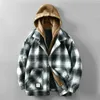 Herrjackor 2058 Plaid Hooded Fleece Thicken Vintage Coats Winter Loose Warm Casual Patchwork Trendy Youth Simple Basic Jacket Tops