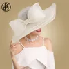 Chapeaux à large bord seau FS élégant Fascinator noir et blanc pour l'église de mariage Sinamay avec grand chapeau derby Bowknot Fedora Tea Party 230408