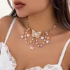 Chaînes Multicouche Belle Papillon Amour Coeur Pendentif Gland Chaîne Collier Pour Femmes Kpop Imitation Perle Perles Ras Du Cou Y2K Bijoux