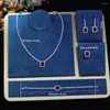 Necklace Earrings Set ZY UNIQUE Shiny Square Cut Cubic Zirconia Simplicity 4-piece Jewelry For Women Bridal Wedding Party ZY054