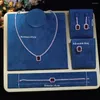 Collana Orecchini Set ZY UNIQUE Lucido Taglio quadrato Cubic Zirconia Semplicità 4 pezzi Gioielli per le donne Festa di nozze ZY054