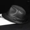 Bérets en cuir britannique Fedora chapeau haut de forme hommes automne hiver rétro Jazz Gentleman casquette formelle marron haute qualité Sombrero Hombre Cowboy