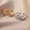 Küme Yüzük Çapraz Yüzük Kadınlar için Kübik Zirkonya Paslanmaz Çelik Altın Kaplama 2023 Trend Lüks Düğün Yahudi Anillo