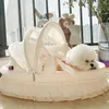 Canis canetas Pet Berço Cama com Algodão Filhote de Cachorro Gatinho Princesa Cama - Pet Sofá Almofada Do Cão Filhote de Cachorro Berço Cama Morandi Bege 231109