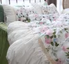 Zestawy pościeli Kwiaty drukuj luksusowa księżniczka romantyczna ślub koronkowa kołnierzowa kołdra łóżka spódnica poduszki bawełniane