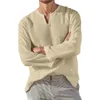 Mens Tshirts Korean Mens Linen skjorta andningsbar fast färg Långärmad harajuku bomull Summer Hawaii Vneck 5xl 230410