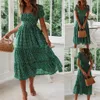 Lässige Kleider Vestidos Retro Damen Bedruckte Puffärmel Sommer Strand Schatz Kleid Lässiges Quadratischer Ausschnitt Spitze Langes Kleid 230410