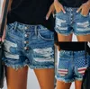Женские джинсы широкие ноги для женщины пустые карманные сексуальные джинсовые шорты женщин растягивают флаг модные женские девушки женские девушки