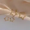 Hoop Earrings Minimalist Golden Small Star For Women Daily Copper Geometric Hollow Huggie Ring Earring Trend 2023