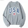 Sweats à capuche pour hommes Sweatshirts Usa MenS Lettre Drapeau américain Imprimer Sweetshirts Col rond Manches longues Sweat-shirt sans capuche Vêtements de sport pour hommes Top surdimensionné Q231110