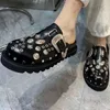 Slippers Pmwrun Summer Women Slippers Platform Punk Rock Leather Mules Creative Metal Fittings Casual Party Shoes Female Outdoor T230410