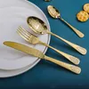 4st/set Luxury Gold Table Seary Set Rostfritt stål Cutlery Set Kniv Cutleries gafflar Kniv Kunnt middagsbröllop Favor Gift Q714