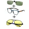 Sonnenbrillen 3 Stück!!! Bequeme quadratische Lesebrille aus Holz für Männer und Frauen, gelbe Gläser, Nachtsicht-Pilotclip