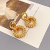 Dangle Earrings European And American Retro Geometric Circular Shape Chain Link Inlaid Pearl Drop For Women Simple Fashion