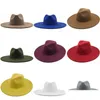 Brede rand hoeden nieuwe Britse stijl winterwol solide klassieke fedoras cap mannen vrouwen panama jazz hoed 9,5 cm big wit 201028 821 dhgarden dhm2x