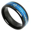 Cluster Rings 8mm Width Male Thumb Black Tungsten Carbide Band Inlay Silver Color Arrow & Blue Meteorit Comfort Fit Size 6-13