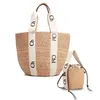 Compras de palha de palha woody saco de balde weave womens masculino bolsa de moda de moda bolsa de ombro de ombro de luxo saco de manuse