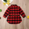 Robes de fille Marque Noël Infant Kid Bébé Fille Longue Chemise Robe Tops Manches Rouge Plaid Droite Longueur Au Genou Ceinture 0 5Y 231109