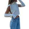 Women's Tanks Women Knitting Solid Crop Tank Tops Summer Ruffle Lace Up White Shirt Casual Independent Sleeve Suit