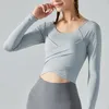 AL0LULU с логотипом, спортивный топ для йоги, фитнеса, бега, женская эластичная свободная быстросохнущая футболка с длинными рукавами