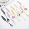 Stainless Steel Dessert Spoon Fork Set Feather-shaped Spoon Fork Coffee Stirring Spoon Tableware Festival Gift