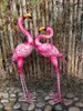 Trädgårdsdekorationer Par av Tall Pink Flamingo Sculptures Yard Statues Outdoor Balkony veranda dekoration metall
