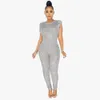 Kvinnors jumpsuits rompers Vazn Sexig Oneck Sequin Glitter Office Lady Women ärmlös bankettfeststrand Jumpsuits Full Pant Bandage Rompers 230410