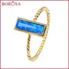 Bagues de cluster Borosa 10pcs Mode Gold Bezel Rectangle Japonais Opal Blanc / Bleu Bague pour Femmes Gems Mix Couleurs ZG0236