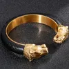 Bangle verguld roestvrij staal leeuwenkop open armbanden voor mannen elastische verstelbare lederen armbanden jongens handaccessoires sieraden 231109