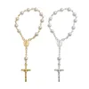 Bracelets à maillons catholique pour chaîne de doigt croisé, Mini chapelet de baptême, chapelet en fausses perles, Bracelet de baptême