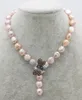 Chains Freshwater Pearl Necklace Pink Purple Baroque 10-13mm & Zircon Insects Hook 16inch Nature Beads FPPJ Wholesale