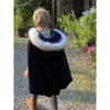 재킷 어린이 의류 어린이 코트 2023 겨울 여자 대단한 모피 칼라 벨벳 숄 케이프 세련된 단색 따뜻함