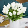 Dekorativa blommor 30st konstgjorda tulpaner verklig touch pu bukett latex blomma vit (vit)