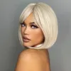 Cosplay Wigs White Blonde Gray Synthetic Wigs with Bangs Short Straight Bob Hair Wig for Women Cosplay Daily Natural Hair Heat Resistant 231109