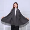 Foulards femmes gris foncé Pashmina écharpe doux solide plaine châle enveloppement mode cou chaud avec franges câble noeud chapeau écharpes hommes