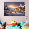 Kunstdruck auf Leinwand, verschneite Weihnachtsnacht, Straßenlandschaft, märchenhaft, für festliche Wanddekoration im Wohnzimmer