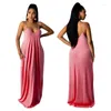 Vestidos casuais mulheres sem mangas soltas pouco decote maxi vestido colete cor sólida bolso verão boho praia longo plus size robe